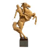 IAN NORBURY (b.1948) Oliver Cromwell rearing on horseback, limewood, hardwood and stone plinth,