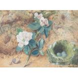 IN THE MANNER OF OLIVER CLAIRE 'A Sprig of Apple Blossom beside a nest on a Mossy Bank',