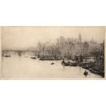 WILLIAM LIONEL WYLLIE (1851-1931) The Thames with London Bridge, etching, signed in pencil in the