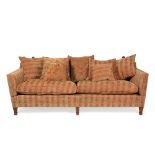 A LARGE KNOLL TYPE SOFA with striped upholstery and label for 'Duresta', 224cm wide x 107cm deep x