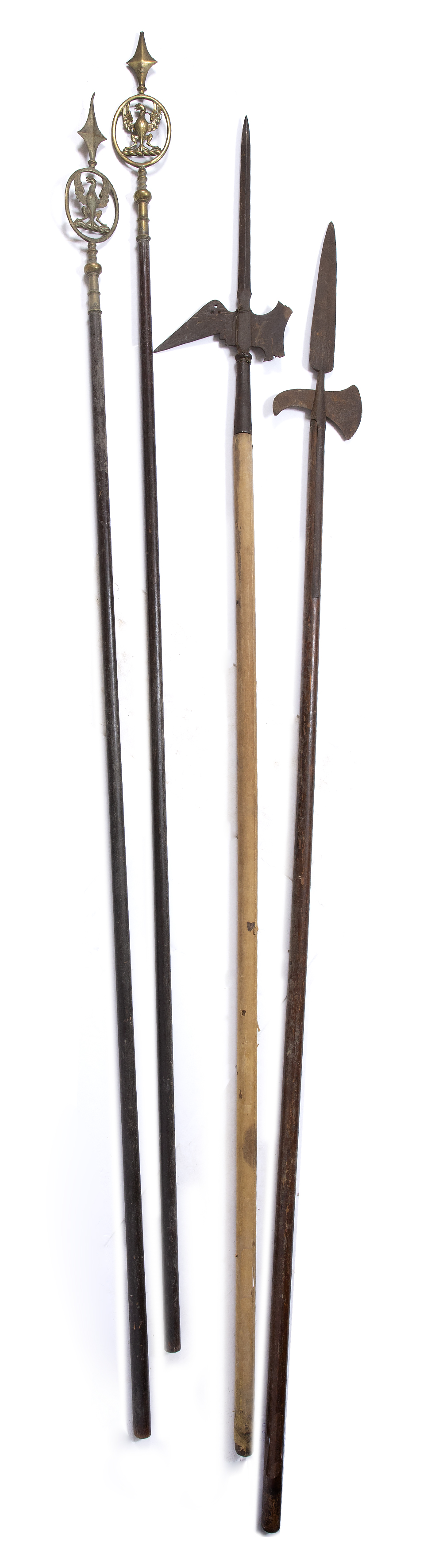 TWO OLD DECORATIVE IRON HALBERDS one on a pole, the other on a canvas covered pole together with a - Bild 2 aus 2