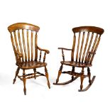 STUART LINFORD Ash and elm rocking lath back Windsor armchair, 66cm wide x 110cm high and with