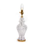 A WATERFORD CUT GLASS TABLE LAMP in the form of a lidded urn with hobnail cut decoration and