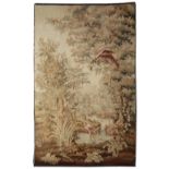 A 19TH CENTURY AUBUSSON TAPESTRY PANEL depicting the house on a river with wading bird in the