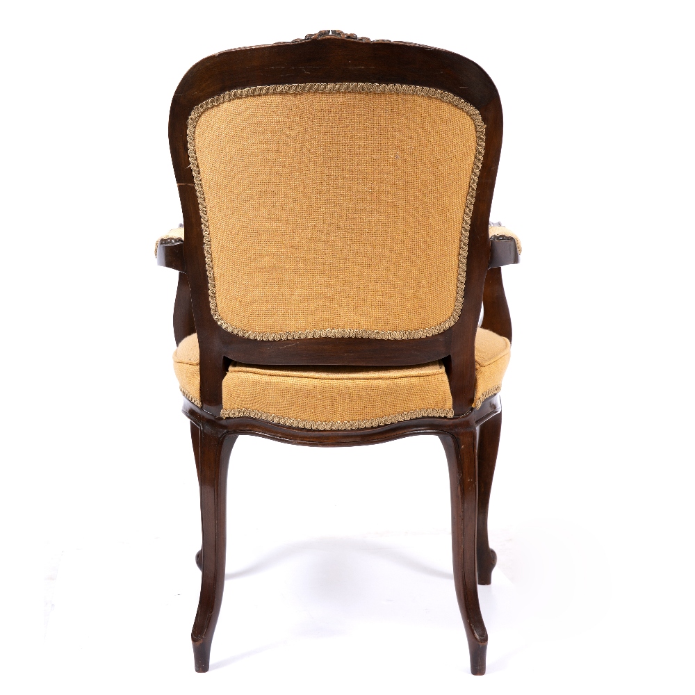 A CONTINENTAL MAHOGANY FAUTEUIL OPEN ARMCHAIR with flower carved cresting rail, needlework - Bild 3 aus 4