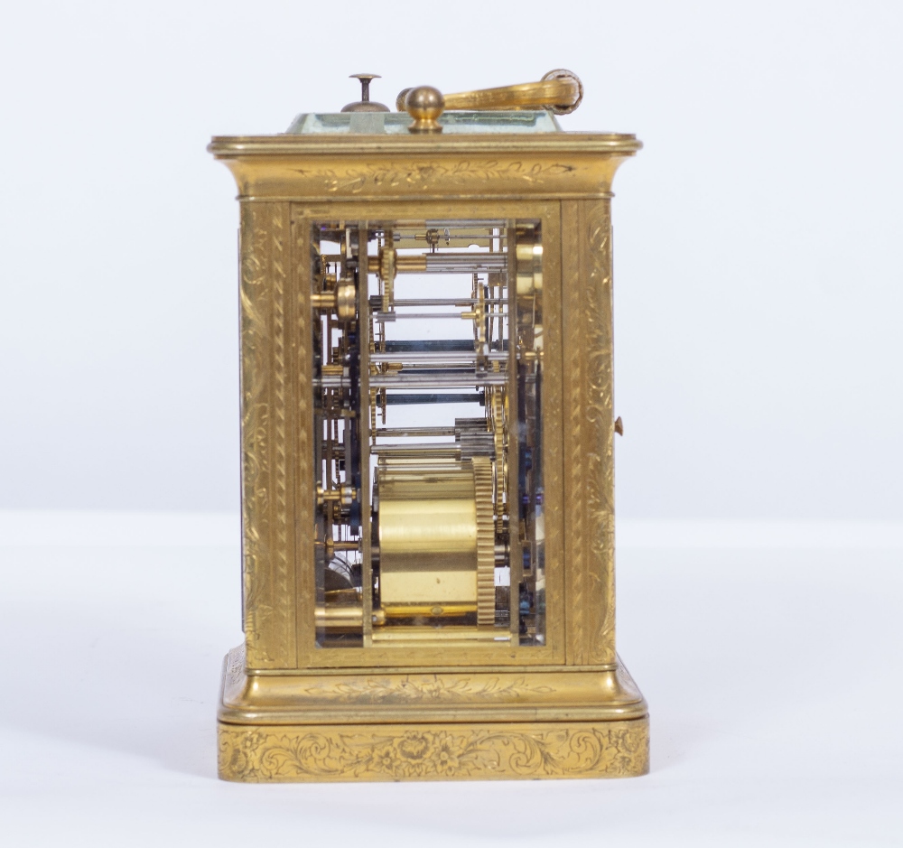 A RARE 19TH CENTURY FRENCH BRASS QUARTER REPEATING CALENDAR CARRIAGE CLOCK - Bild 2 aus 5