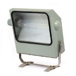 A GREY PAINTED INDUSTRIAL FLOOD LIGHT with galvanized bracket, 56cm wide x 62cm high overall