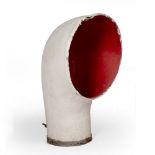 A VICTORIAN WHITE AND RED PAINTED RIVETED IRON STEAM SHIP INTAKE FUNNEL 41cm wide x 34cm deep x 62cm