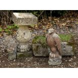 A SMALL CARVED STONE RECTANGULAR TROUGH 48cm x 39cm x 15cm together with a carved stone bird bath,