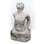 A LATE 20TH CENTURY HAND CARVED WHITE MARBLE STATUE, a male head and torso on a naturalistic base,