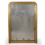 A LARGE VICTORIAN GILT FRAMED OVERMANTLE MIRROR with rounded top corners, 122cm wide x 181cm high