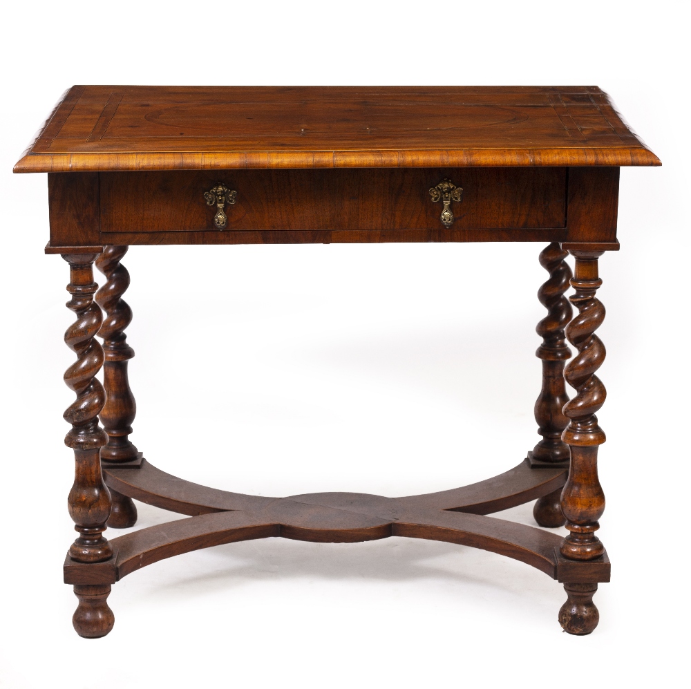 AN 18TH CENTURY WALNUT SIDE TABLE with inlaid stringing and banded decoration to the top with