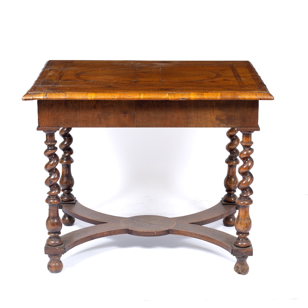 AN 18TH CENTURY WALNUT SIDE TABLE with inlaid stringing and banded decoration to the top with - Image 4 of 7