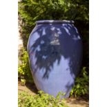 A LIGHT BLUE GLAZE OVOID JAR OR GARDEN PLANTER approximately 58cm diameter x 86cm high