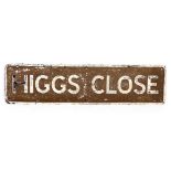 A GROUP OF THREE OLD CAST ALUMINIUM OXFORDSHIRE ROAD SIGNS for Higgs Close, Shilton Bank, Nos.