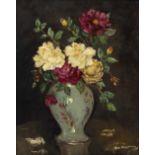 STANLEY GRIMM (1891-1966) 'Roses (II)', oil on board, signed lower right with Royal Institute of Oil