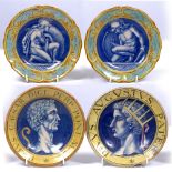 A PAIR OF ITALIAN TIN GLAZED RENAISSANCE STYLE MAJOLICA DISHES depicting the Roman Emperors Caesar