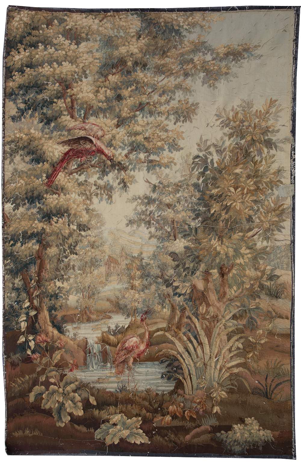 A 19TH CENTURY AUBUSSON TAPESTRY PANEL depicting the house on a river with wading bird in the - Image 2 of 2