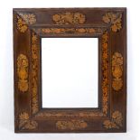 AN 18TH CENTURY DUTCH STYLE MARQUETRY CUSHION MOULDED RECTANGULAR WALL MIRROR with flower