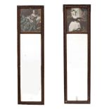 A PAIR OF DECORATIVE EARLY 18TH CENTURY FRENCH STYLE MIRRORS set with prints of courtly ladies