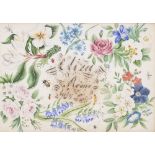 19TH CENTURY ENGLISH SCHOOL Flower painting in watercolour with various insects and centrally