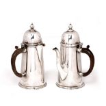 A LATE 19TH / EARLY 20TH CENTURY HAMILTON & CO SILVER PLATED COFFEE POT AND HOT WATER JUG each