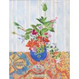 ALFRED REGINALD THOMSON (1895-1979) Flowers on a carpet, still life, oil on board, signed upper