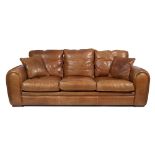 A LARGE CONTEMPORARY TAN BROWN LEATHER SOFA approximately 244cm wide x 112cm deep x 73cm high
