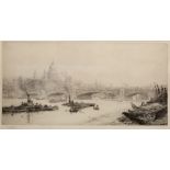 WILLIAM LIONEL WYLLIE (1851-1931) View of London with St Paul's and Blackfriar's Bridge, etching,