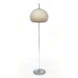 A 1970'S RETRO FLOOR STANDING LAMP with graduated globular brown shade on a chrome stand and base,