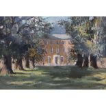 21ST CENTURY ENGLISH SCHOOL 'The big house as seen through the avenue of trees', oil on board,