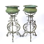 A PAIR OF EARLY 20TH CENTURY FRENCH PRESSED COPPER JARDINIERES