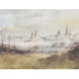 KEN J MESSER (1931-2018) 'Oxford Skyline', watercolour, signed lower right, 20.5cm x 27cm