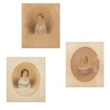 A PAIR OF EARLY VICTORIAN HALF LENGTH PORTRAITS of children by Andrew Malherby, watercolour, signed,