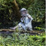 A CONTEMPORARY BRONZE SCULPTURAL FOUNTAIN in the form of a boy playing a flute, indistinctly signed,