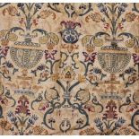 A PAIR OF LARGE EMBROIDERED SILK INTERLINED CURTAINS with geometric classical urn and flower