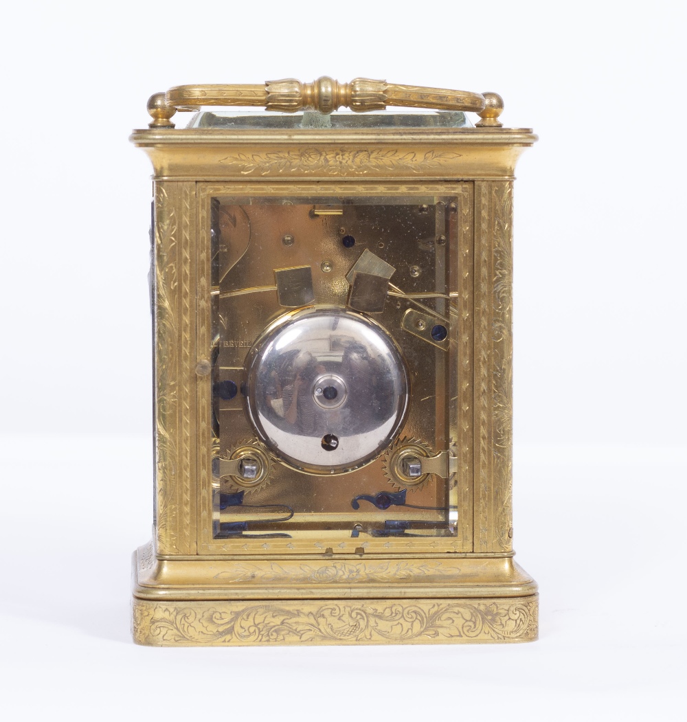 A RARE 19TH CENTURY FRENCH BRASS QUARTER REPEATING CALENDAR CARRIAGE CLOCK - Bild 3 aus 5