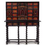 A LATE 17TH/EARLY 18TH CENTURY FLEMISH EBONISED AND TORTOISESHELL DECORATED CABINET on later stand