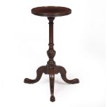 A GEORGE III MAHOGANY TORCHIERE OR WINE TABLE with turned top and support and tripod base, 27cm