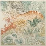 ANNA PUGH (1938-) 'Bright Tiger', 1982 hand coloured etching, signed and numbered 80/200, 35cm x
