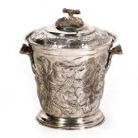 A DECORATIVE ITALIAN SILVER PLATE LIDDED ICE BUCKET AND COVER designed by Franco Lafini and