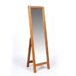 A TEAK RECTANGULAR CHEVAL MIRROR, 45.5cm wide x 162.5cm high