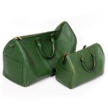 A VINTAGE LOUIS VUITTON GREEN EPI LEATHER HOLDALL with label holder and a similar Louis Vuitton