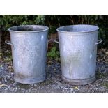 A PAIR OF ZINC PLATED TALL TUBS with looping handles measures 45.5cm diameter x 59.5cm high