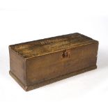 AN 18TH CENTURY PAINTED PINE BOX the lid carved with the owner's name 'Edward Wilbraham Esq,