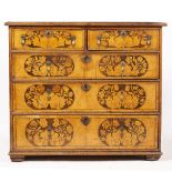 AN EARLY 18TH CENTURY AND LATER WALNUT AND ROSEWOOD CHEST of two short and three long drawers with