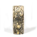 A TURNED MARBLE CYLINDRICAL VASE with inverted shaped rim, 13cm diameter x 32cm high