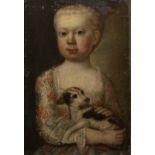 A MID 18TH CENTURY ENGLISH SCHOOL a portrait of Robert Wilson of Transy holding his dog, oil on