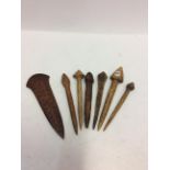 A GROUP OF A DEMOCRATIC REPUBLIC OF CONGO LUBA BONE HAIR PINS two with circler-dot decoration (7) At