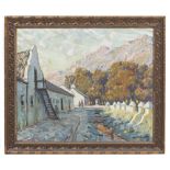SYDNEY CARTER (1874-1945) An alpine street scene, oil on canvas, 49cm x 60cm, mounted in a gilded
